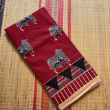 Gomathi hand block printed mul cotton saree with blouse
