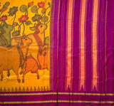 Godhuli Pichwai on yellow and maroon kanjivaram silk with thread border