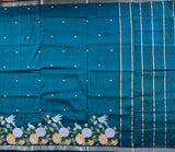 Mira intricate cross stitch roses on handwoven silk Mangalgiri