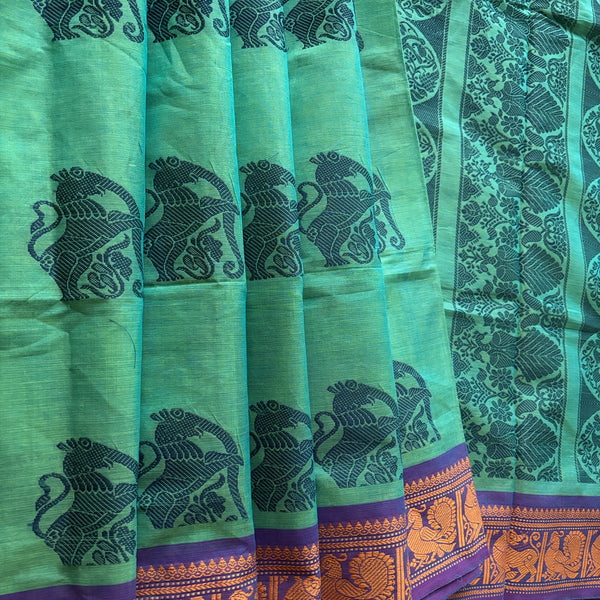 Senthamarai Kanchi cotton saree Yazhi motifs