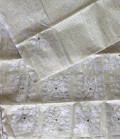 Veda White cotton saree with white appliqué