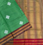 Nanditha Handwoven sico Gadwal saree with embroidered Kolams - The Maggam Collective