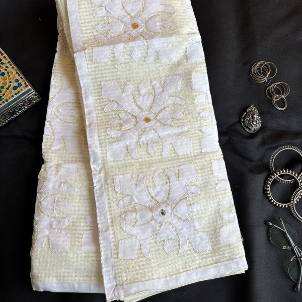 Veda White cotton saree with white appliqué