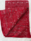 Red hand embroidered Kantha blouse fabric