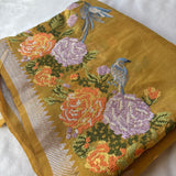 Hiranya intricate cross stitch roses on handwoven silk Mangalgiri