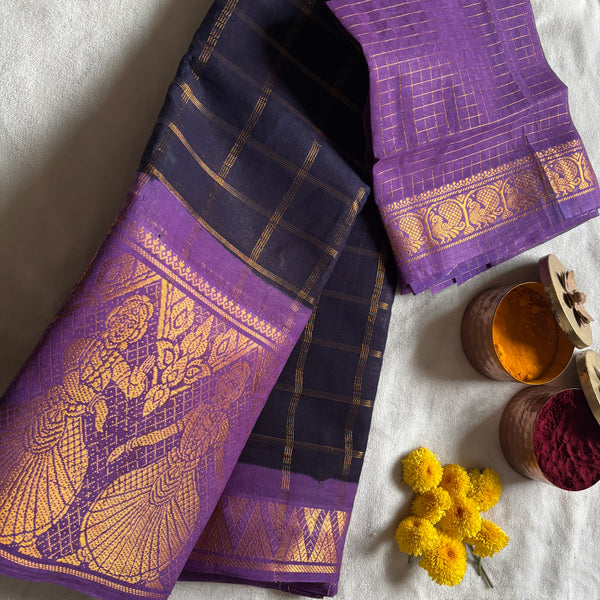 Tripura dancer border zari Kattam Sungudi saree with blouse
