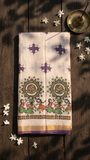 Vikramorvasheeyam Bapu Bommalu and muggulu on pure Uppada silk saree