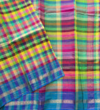 Rukmini multicolour checks Mangalgiri saree with blouse
