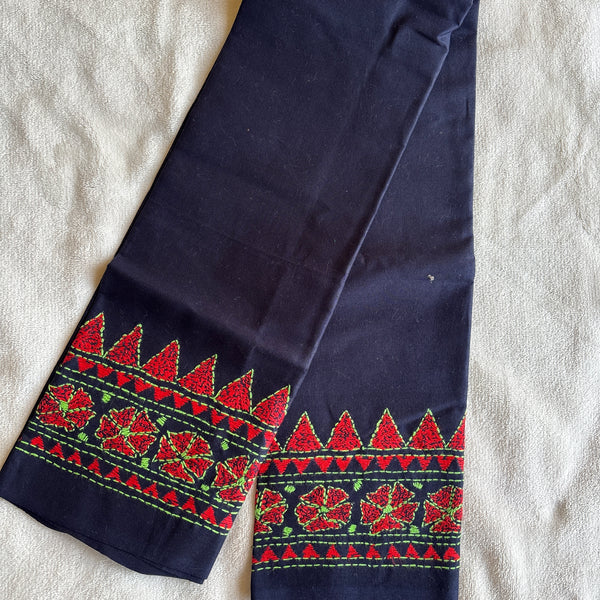 Blue hand embroidered Kantha blouse fabric 0.8m