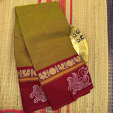 Ahira Chettinad cotton saree with Annapakshi block prints - The Maggam Collective