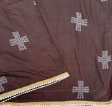 Cocoa Gleam mul cotton plain saree with kolam block prints - The Maggam Collective
