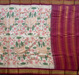 Ami Handwoven Pichwai printed Gadwal cotton with silk kuttu border - The Maggam Collective