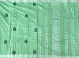 Fizzy apple linen sari with Monstera leaf print - The Maggam Collective