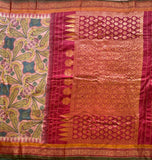 Meenakshi Handwoven printed Gadwal cotton with silk kuttu border - The Maggam Collective