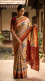 Meenakshi Handwoven printed Gadwal cotton with silk kuttu border