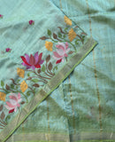 Praneeksha embroidered lotuses on handwoven silk Mangalgiri