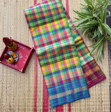 Rukmini multicolour checks Mangalgiri saree with blouse