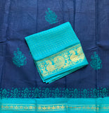 Poonkuzhali - cotton Sungudi with hand block prints and kattam blouse
