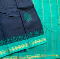 Poonkuzhali - cotton Sungudi with hand block prints and kattam blouse