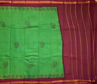 Vanathi - cotton Sungudi with hand block prints and kattam blouse
