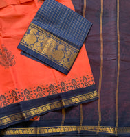 Ilayapirrati - cotton Sungudi with hand block prints and kattam blouse