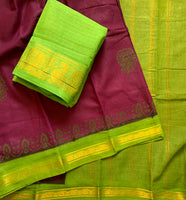 Manimekalai - cotton Sungudi with hand block prints and kattam blouse
