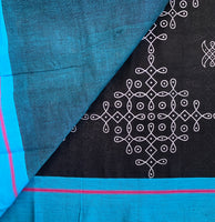 Rivers and shores - black handloom cotton Patteda Anchu with kolam print