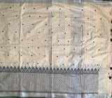It’s snowing - linen saree with Kutchwork embroidery