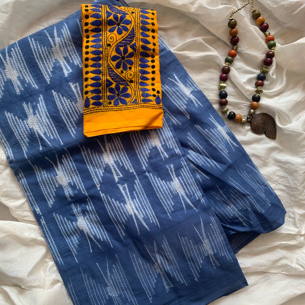 Blue Monday - stitched Shibori mul cotton saree