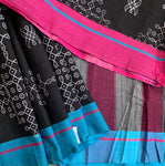 Rivers and shores - black handloom cotton Patteda Anchu with kolam print