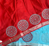 Over the ocean - linen saree with Kutchwork embroidery