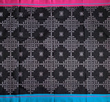 Rivers and shores - black handloom cotton Patteda Anchu with kolam print