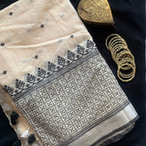 It’s snowing - linen saree with Kutchwork embroidery