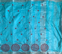 Over the ocean - linen saree with Kutchwork embroidery