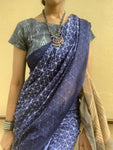 Indigo epiphany - stitched Shibori mul cotton saree