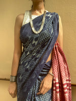 Winter sunset - stitched Shibori mul cotton saree