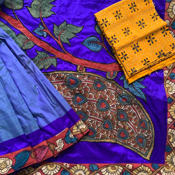 Azhagi - pen Kalamkari on weightless pure silk saree