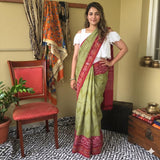 Olive Twist handwoven Sambalpuri saree - The Maggam Collective
