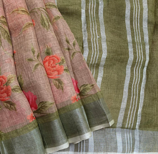 Ananya - Linen saree with floral digital print