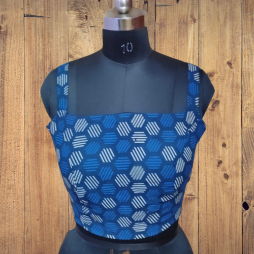 Indigo readymade blouse with scoop neck