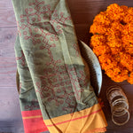 Udgati - green handloom cotton Patteda Anchu with kolam print