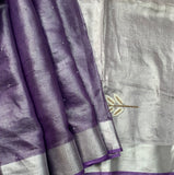 Kalynda - metallic linen sari with Pearl hand embroidery