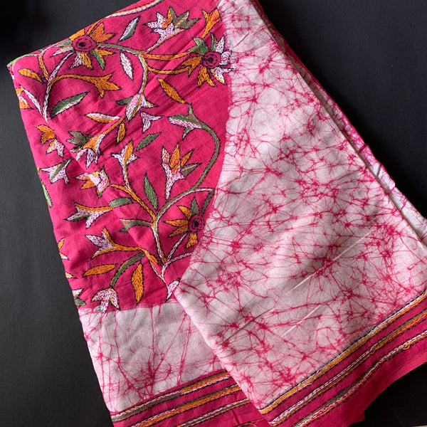 Pink punk - kantha embroidery on Batik cotton
