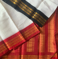 White Lotus - Handwoven Gadwal cotton with silk kuttu border