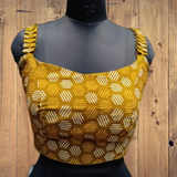 Yellow-mustard readymade blouse with scoop neck