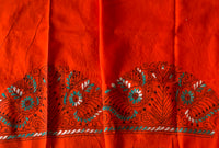 Bright orange Kantha embroidered blouse fabric 0.95 metre