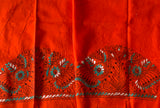 Bright orange Kantha embroidered blouse fabric 0.95 metre