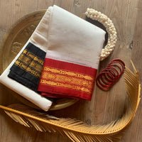 White Lotus - Handwoven Gadwal cotton with silk kuttu border