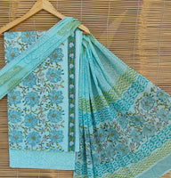 Cotton dress material, handblock printed - Sanganeri