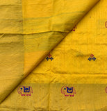 Yellow elephant - raw silk saree with embroidery